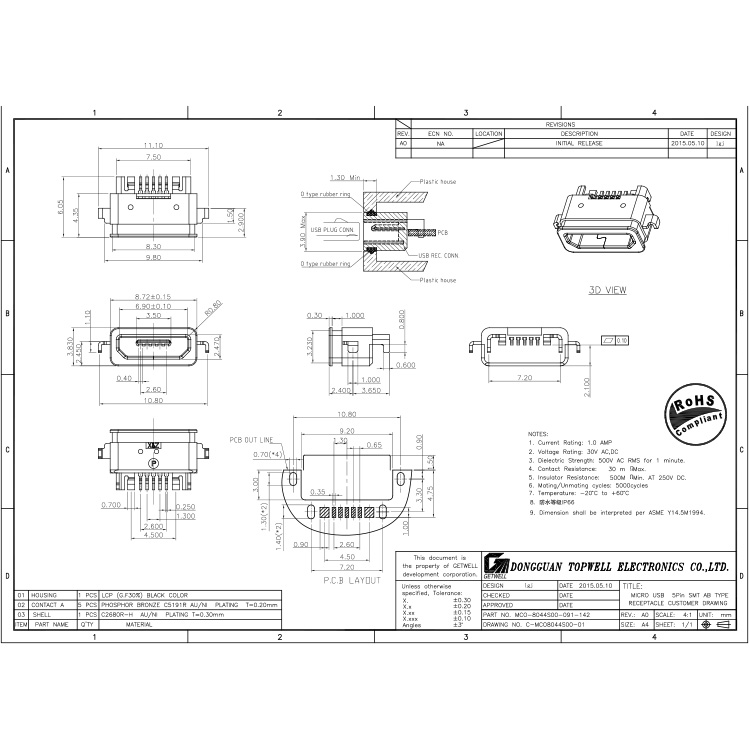 Micro usb deck MCO-8044S00-091-142