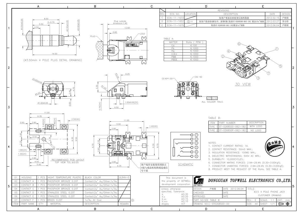 Headphone jack ST-0268S10-062-182